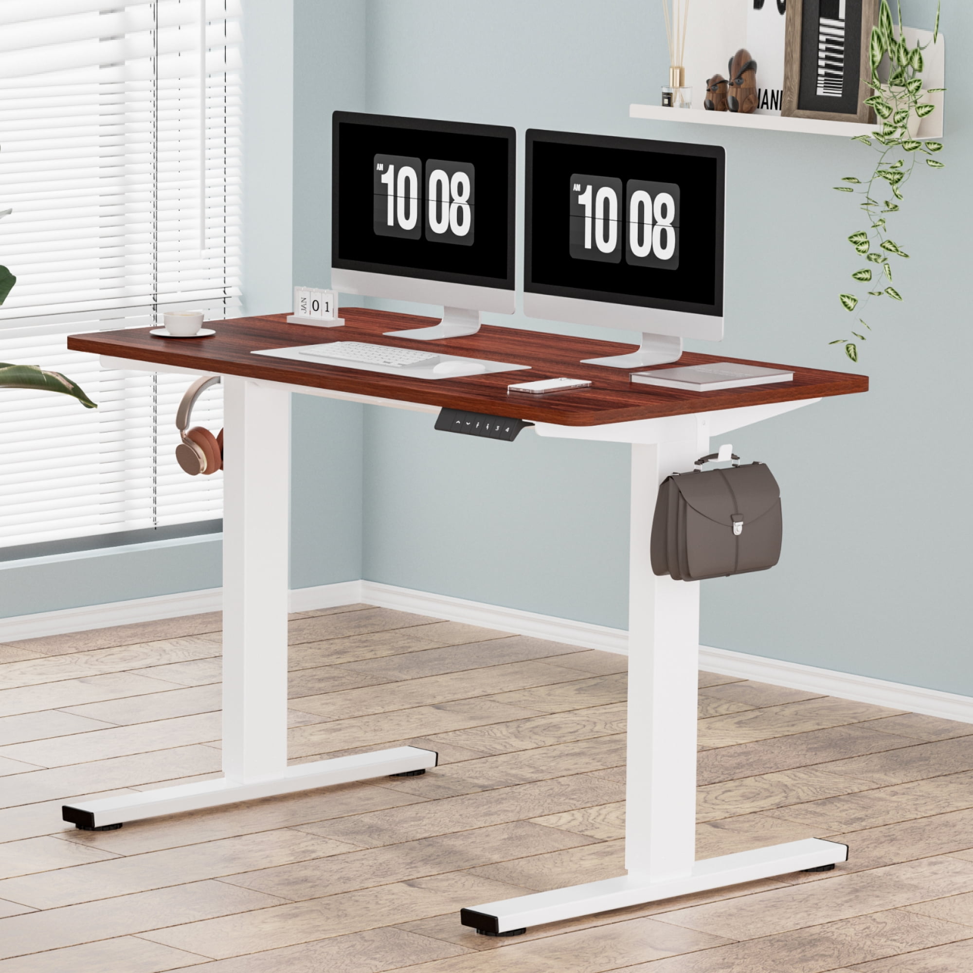 FLEXISPOT Home Office Electric Height Adjustable Standing Desk 48" x 30" Memory Programmable Presets Computer Desk (White Frame+ White Top)