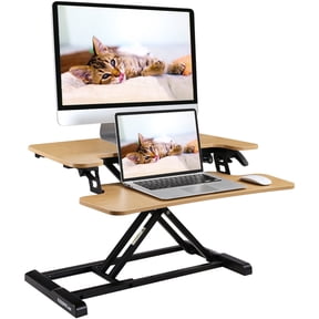 FitStand Height Adjustable Standing Desk Converter, 28" Bamboo Desktop Riser with U-Shaped Design & Spacious Keyboard Tray for Home Office Sit-Stand Workstation