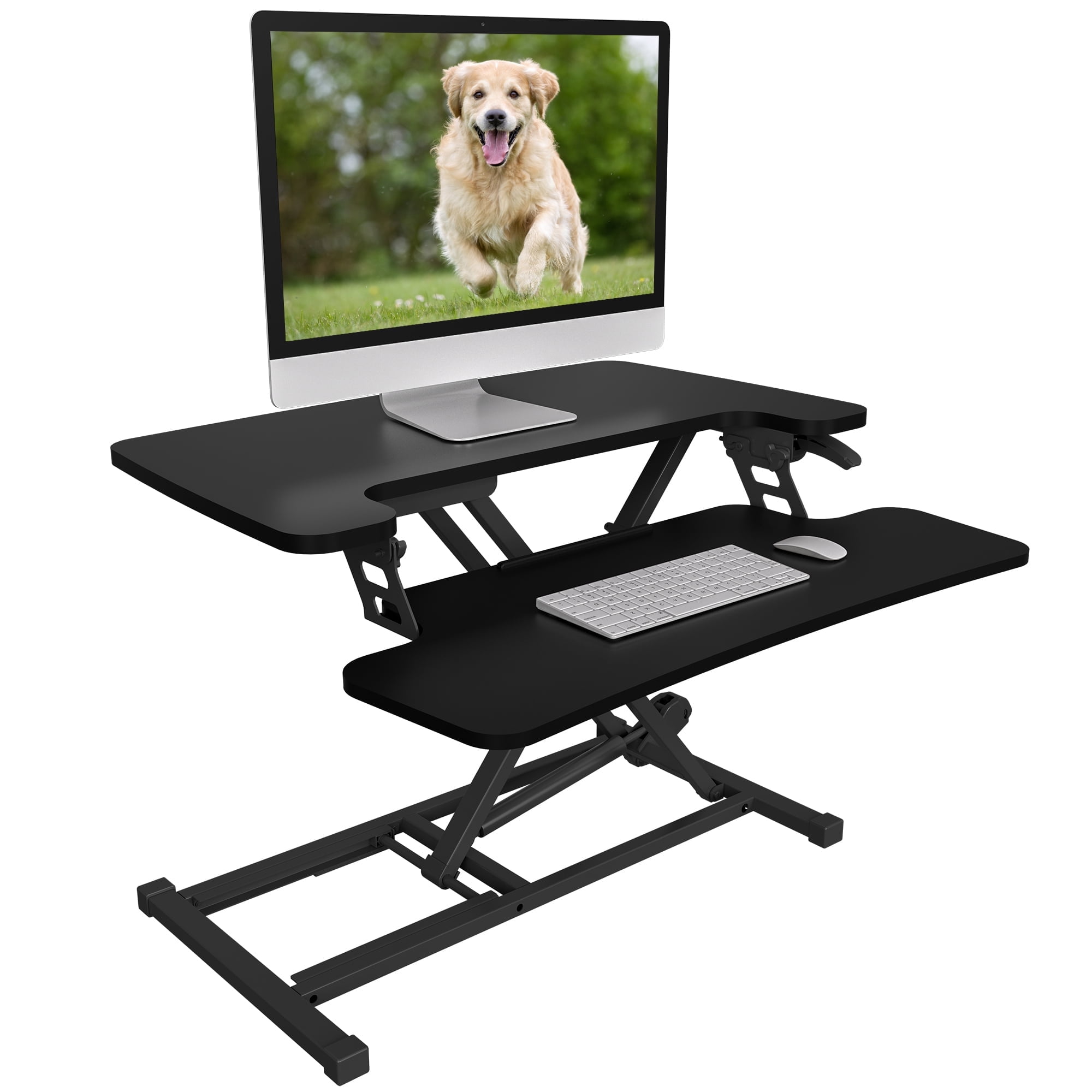 FLEXISPOT Home Office Height Adjustable Standing Desk Converter Black 28 U Shape with Removable Keyboard Tray