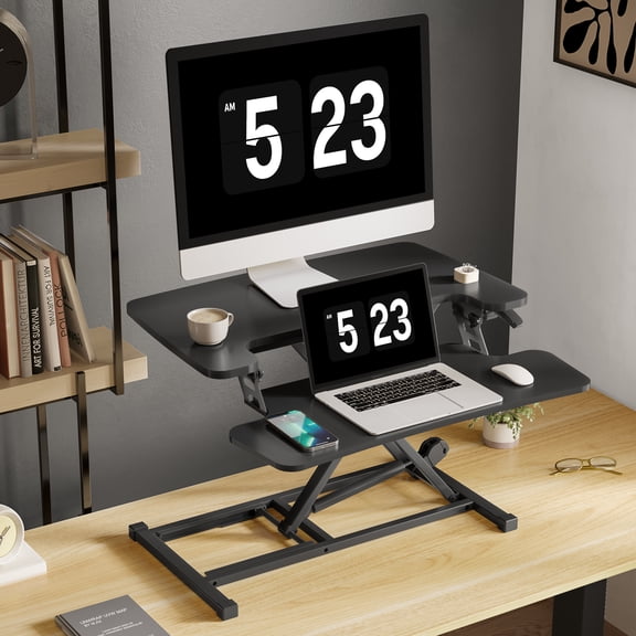 FitStand Home Office Height Adjustable Standing Desk Converter Black 28" U-Shape with Removable Keyboard Tray