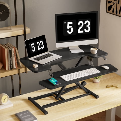 FitStand Home Office Height Adjustable Standing Desk Converter Black 35" U-Shape with Keyboard Tray