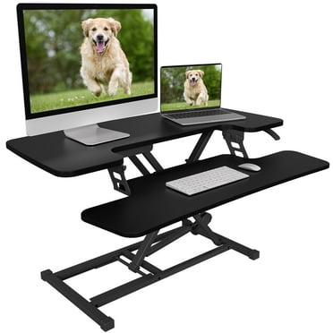 FLEXISPOT Home Office Height Adjustable Standing Desk Converter Black 35" U-Shape with Keyboard Tray
