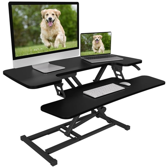 FLEXISPOT Home Office Height Adjustable Standing Desk Converter Black 35" U-Shape with Keyboard Tray