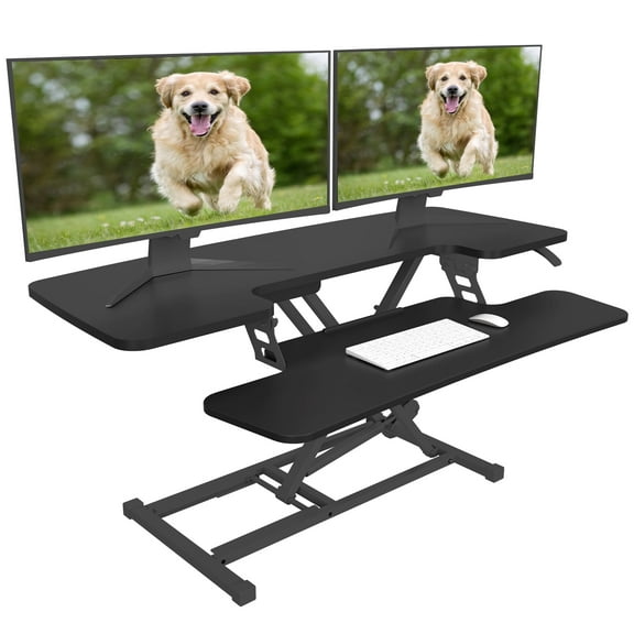 FLEXISPOT Home Office Height Adjustable Standing Desk Converter Black 42" U-Shape with Keyboard Tray