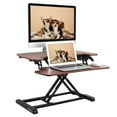 thumbnail image 1 of FLEXISPOT Home Office Height Adjustable Standing Desk Converter Mahogany 28" U-Shape with Keyboard Tray, 1 of 7