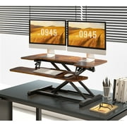 FitStand Home Office Height Adjustable Standing Desk Converter Special Walnut 35 U-Shape with Keyboard Tray