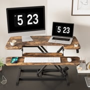 FitStand Home Office Standing Desk Converter, 35"Height Adjustable Desktop Riser Sit Stand Computer Workstation with Keyboard Tray Special, Walnut