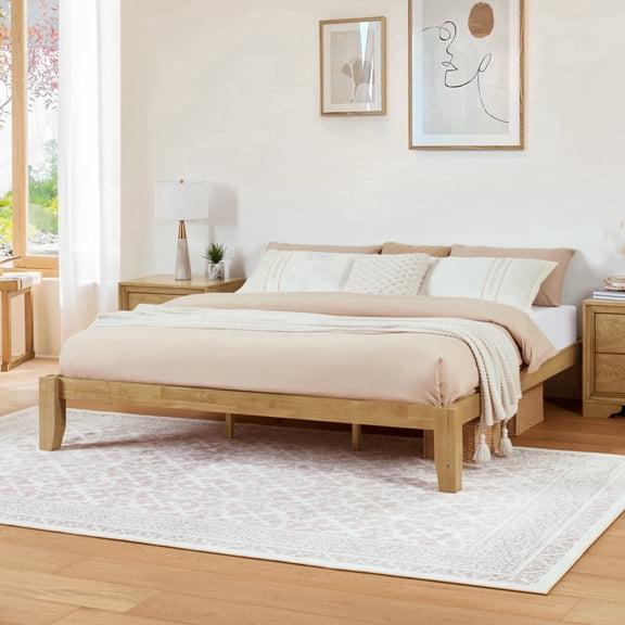 FLEXISPOT King Japanese Joinery Bed Frame, Solid Rubberwood, 1200 lbs Heavy Duty Slats Support, FSC & SGS Certified, 15Min No-Tool Setup, Under-Bed Storage, No Box Spring Needed, Noise-Free, Maple