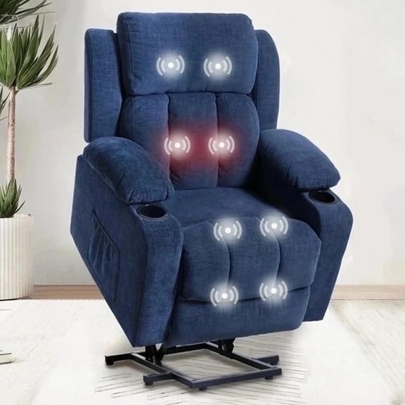 FLEXISPOT Massage & Heat Power Lift Recliner Chair for Elderly, Electric Lift Chair Reclining Sofa with Cup Holders, Side Pockets for Living Room Bedroom, Royal Blue
