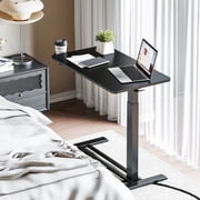FitStand Height Adjustable Hospital Bed Table with Hidden Casters, Rolling Laptop Cart with Cup Holder, Small Pneumatic Overbed Bedside Table for Home Office, Sofa or Bedside Use, 32"x18", Black