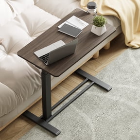 FitStand Height Adjustable Hospital Bed Table with Hidden Casters, Rolling Laptop Cart with Cup Holder, Pneumatic Overbed Bedside Table for Home Office, Sofa or Bedside Use, 32"x18", Walnut