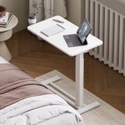 FitStand Height Adjustable Medical Bed Table with Hidden Casters, Rolling Laptop Desk with Cup Holder, Small Pneumatic Sit Stand Desk for Home Office, Sofa or Bedside Use, 28x16, White