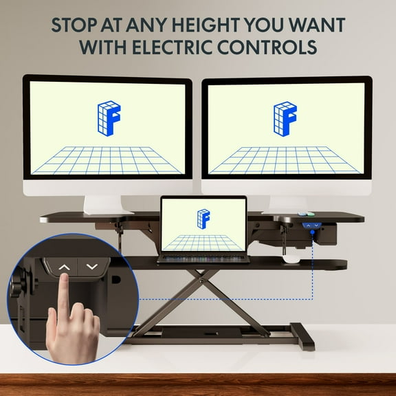 FLEXISPOT 40" Electric Standing Desk Converter, Height Adjustable Riser, Sit to Stand Monitor and Laptop Workstation with Wide Keyboard Tray, Black