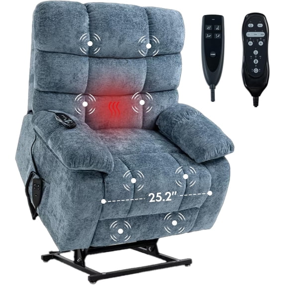 FLEXISPOT OKIN Dual Motor Oversized Power Lift Recliner Chair Heat & Massage for Elderly, Full Recline,Lay-Flat Capability & Adjustable Wide Backrest (25.2" Seat Width)