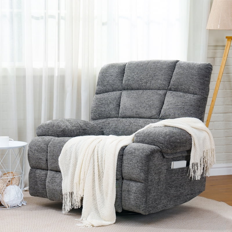FLEXISPOT Oversized 360° Swivel Rocking Glider Recliner Chair Massage & Heat Manual Reclining Sofa Large Swivel Rocker Recliner Sofa for Big Man,Dim Gray