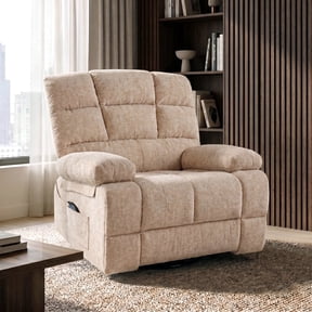 FitStand Swivel Rocker Recliner Chair with Heat and Massage, 24.4" Wide Seat Chenille Oversized Recliner, Beige