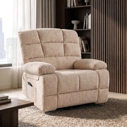 FitStand Swivel Rocker Recliner Chair with Heat and Massage, 24.4" Wide Seat Chenille Oversized Recliner, Beige