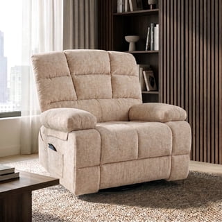 FitStand Swivel Rocker Recliner Chair with Heat and Massage, 24.4" Wide Seat Chenille Oversized Recliner, Beige