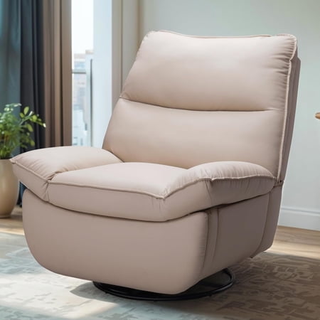 FLEXISPOT Oversized Electric Power Swivel Rocker Recliner Chair 350LBS Capacity Faux Leather with Side Pocket, 270° Swivel Glider Armless Sofa for Living Room Nursery,Beige
