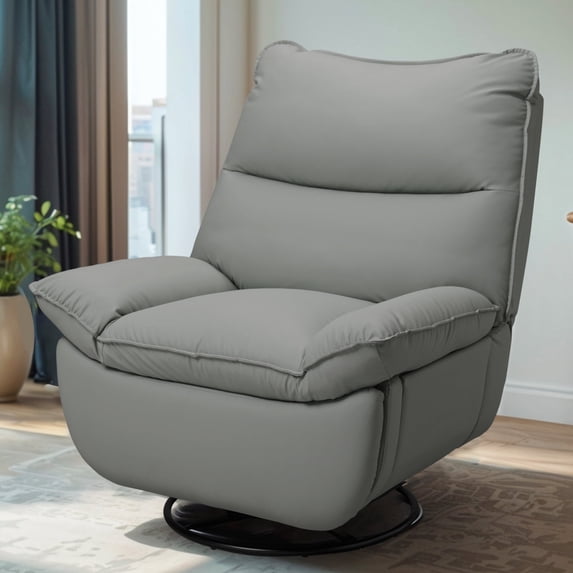 FLEXISPOT Oversized Electric Power Swivel Rocker Recliner Chair 350LBS Capacity Faux Leather with Side Pocket, 270° Swivel Glider Armless Sofa for Living Room Nursery,Light Grey
