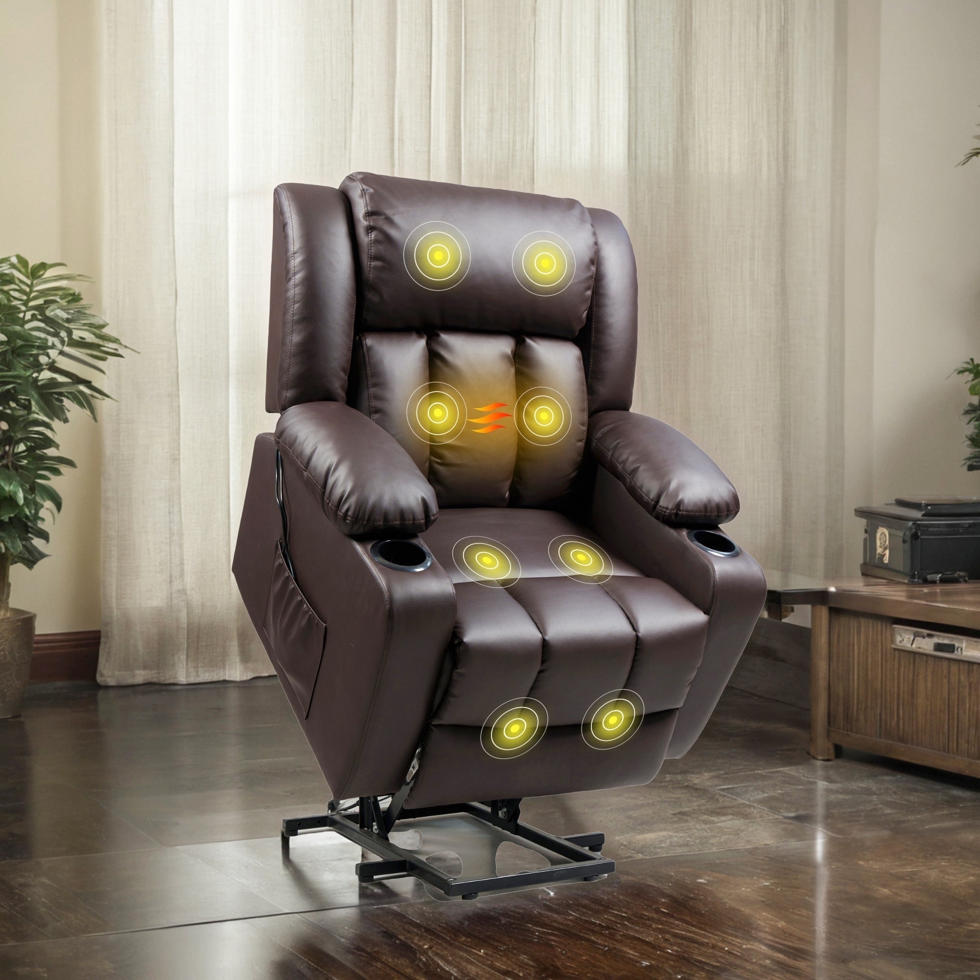 FLEXISPOT Power Lift Recliner Chair for Elderly with Massage and Heat Electric Lift Reclining Chair w/Cup Holders, Side Pockets Massage Recliner Sofa Chair,Brown