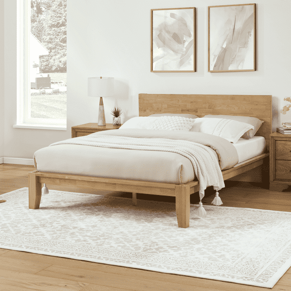 FLEXISPOT Queen Japanese Joinery Bed Frame with Headboard, Solid Rubberwood, 1200 LBS Heavy Duty, FSC & SGS Certified, No-Tool Setup, Hidden Storage, USB-A/C Port, No Box Spring Needed, Maple