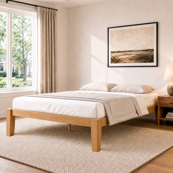 FLEXISPOT Queen Japanese Joinery Bed Frame, Solid Rubberwood, 1200 lbs Heavy Duty Slats Support, FSC & SGS Certified, 10 Min No-Tool Setup, Under-Bed Storage, No Box Spring Needed, Noise-Free, Maple