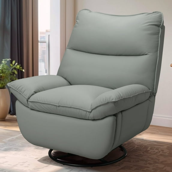 FLEXISPOT Recliner Chair Faux Leather Oversized Swivel Rocker Recliner Chair w/Side Pocket, Cross-Legged Armless Recliner Lounge Sofa for Living Room Bedroom,Leather Light Gray