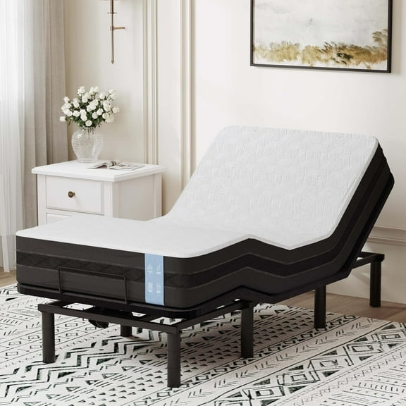 FlexiSpot Twin XL Adjustable Bed Frame Base, Segmented Design with Oxford Fabric Bedspread, Whisper-Quiet Durable Motor, Wired Remote, Mattress Holder & 600 lbs Capacity, Easy Assembly