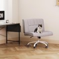 thumbnail image 1 of FLEXISPOT 26.4" x 22.4" Wide Armless Desk Chair, 4.7'' Thick Crisscross Vanity Chair, Leather Seat, Gray, 1 of 7