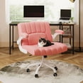 thumbnail image 1 of Flexispot Wide Desk Chair, 4.7" Thick Crisscross Chair with Flip-up Armrest and Leather Seat, Pink, 1 of 6