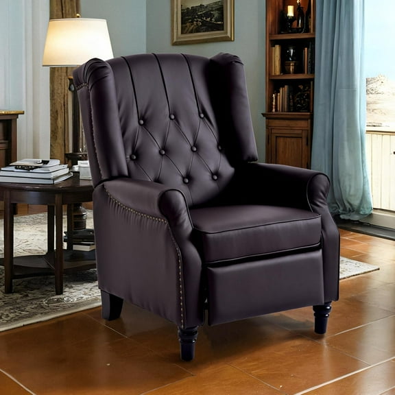 FLEXISPOT Wingback Recliner Chair for Adults, Mid Century Pushback Accent Chair, Tufted Upholstered Single Sofa Armchair for Living Room, Bedroom, Study (Brown)