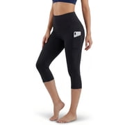 Women's High Waist Capri Yoga Leggings with Pockets,4-Way Stretch & Tummy Control for Workout,Black - M(US)