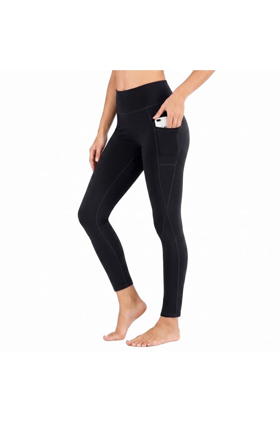 Women's High Waist Yoga Pants Leggings with Pockets, 4-Way Stretch, Workout & Outdoor, Black - M (US)