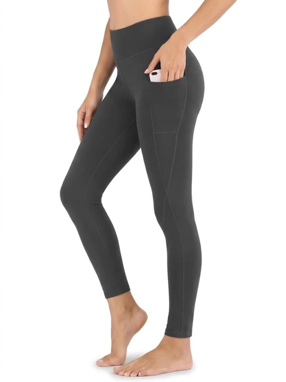 Womens High Waist Yoga Leggings with Pockets, 4-Way Stretch, Workout Outdoor, Gray - M (US)