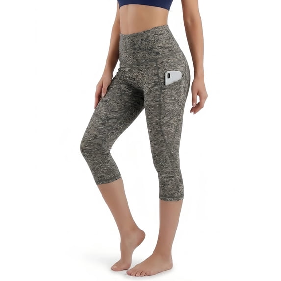FLEXVIBE Women's High Waist Capri Yoga Leggings with Pockets,4-Way Stretch & Tummy Control for Workout, Heather Gray - XXL (US)