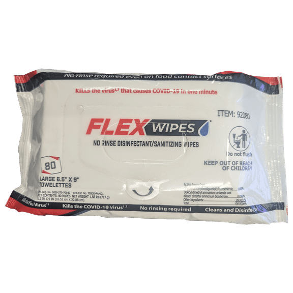 FLEXWIPES No Rinse Disinfectant/Sanitizing Wipes 80 Count Soft Packs 12/case (92080)