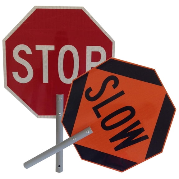 FLH-2412-EG/EG 24" Flagger-Helper STOP/SLOW Paddle with 12" Handle, (Without Staff) Engineer Grade Reflective sheeting