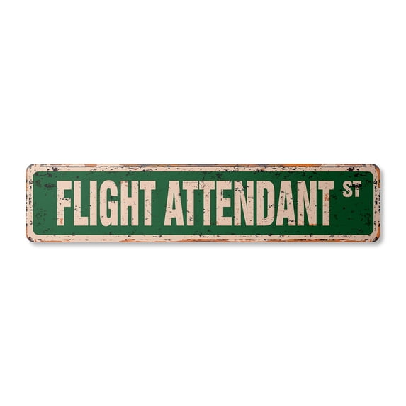 FLIGHT ATTENDANT Vintage Aluminum Street Sign stewardess airline cabin plane retirement rustic metal tin | Indoor/Outdoor | 18" Wide