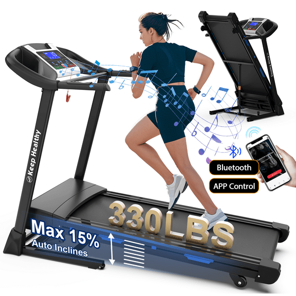 FLIMDER 330LBS Capacity 15% Auto Incline Folding Treadmills with APP for Home, 3.5HP 10MPH Speed Bluetooth Heart Rate Sensor for Running Walking Jogging Exercise Fitness