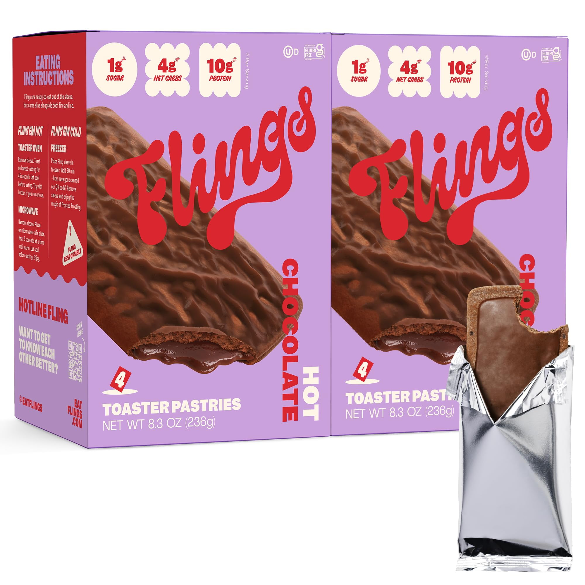FLINGS Toaster Pastries AIF4 Chocolate High Protein, No Sugar Carb, Gluten Free, Keto