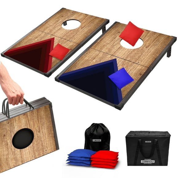 FLINGSPORT Portable Cornhole Board Set, Foldable Wooden Travel Size, 24"x15"