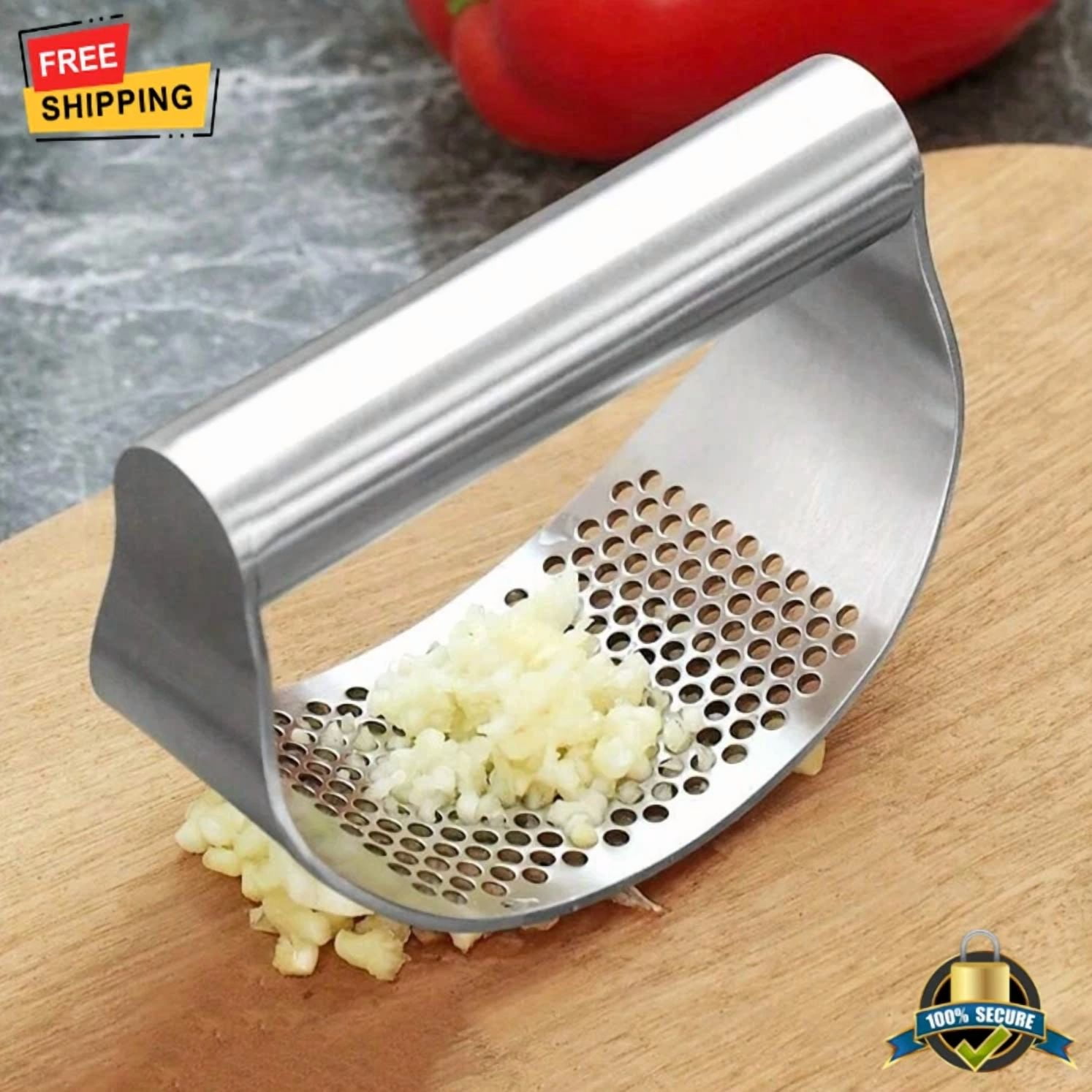FLINT- 1 Pc Stainless Steel Manual Garlic Press Masher Ring-Shaped Kitchen Tool