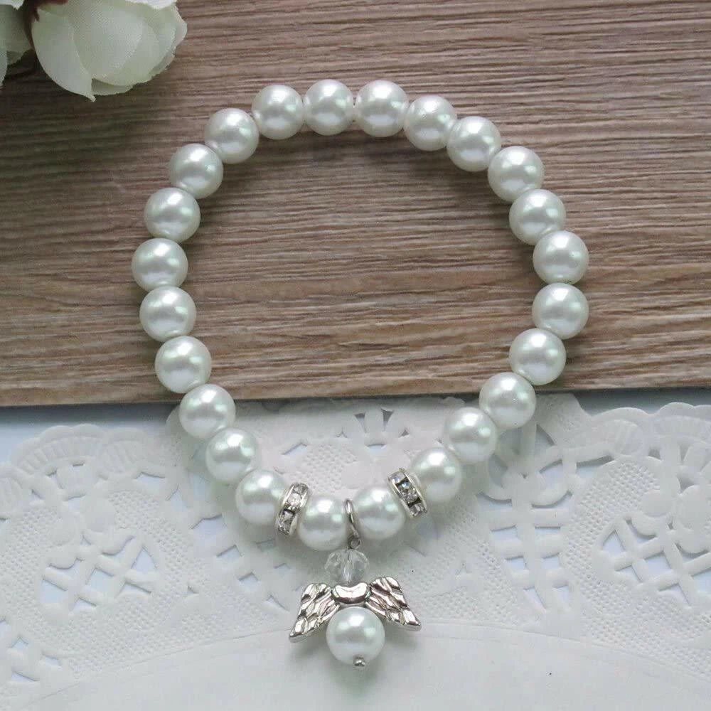 FLINT- 12-Baptism Party Favors Bracelets Angel Party Communion Recuerdos Bautizo Rosary