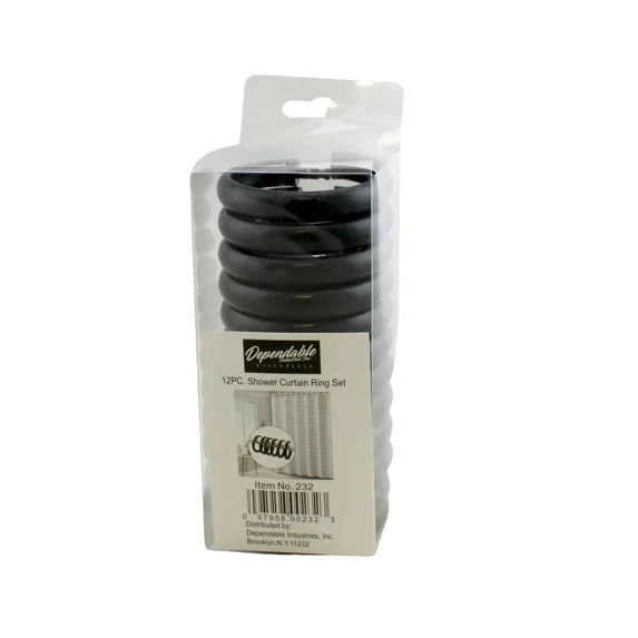 FLINT- 12 Piece Shower Curtain Ring Set Black