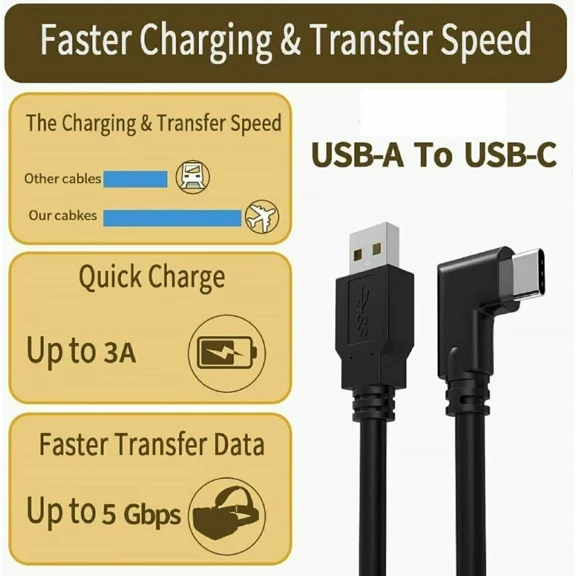 FLINT- 16Ft Usb-C 3.2 Cable For Oculus Quest Link Vr Right Angle Pc Charging Cord
