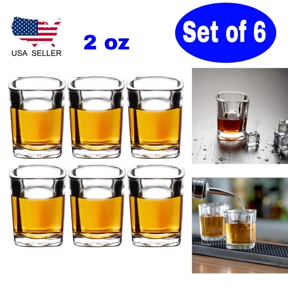 FLINT - 2 Oz Shot Glasses Set Of 6 Heavy Base Dishwasher Safe Clear Shot Glasses