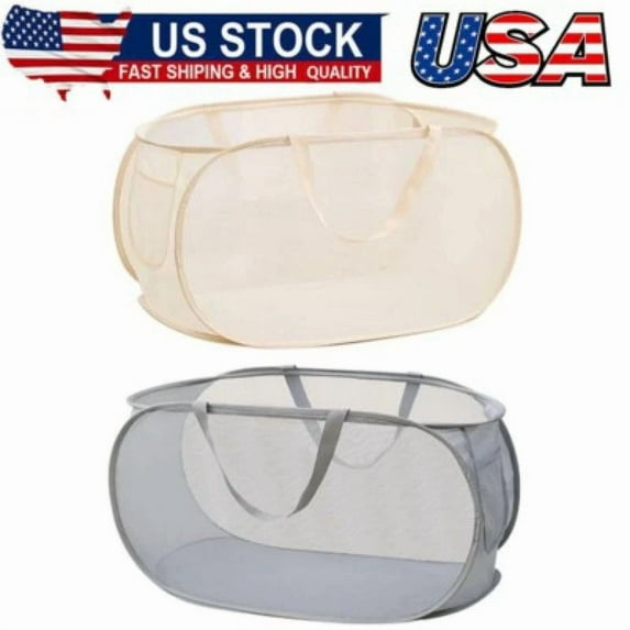 FLINT - 2 Pcs Mesh Popup Laundry Hamper, Opening Laundry Basket,Popup Laundry Basket