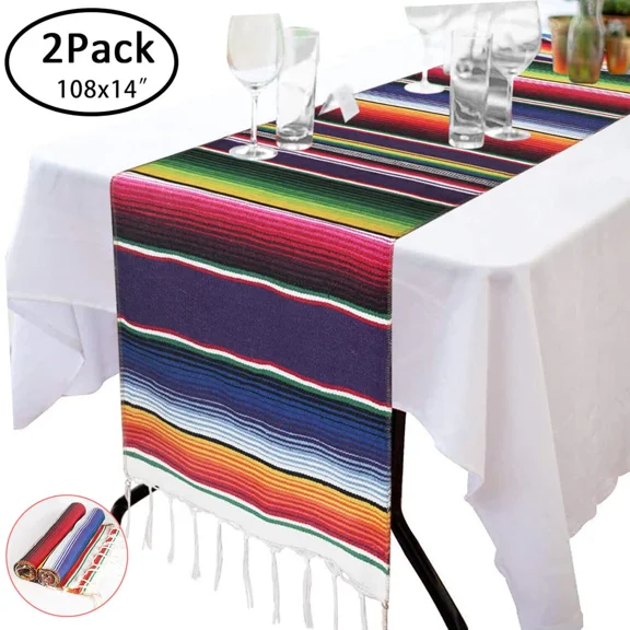 FLINT - 2Pack 14" X 108" Mexican Serape Table Runner Fiesta Party Decorations Tablecloth