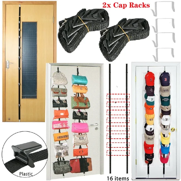 FLINT- 2Pcs Baseball Cap Hat Rack Wall Door Hanger Holder Storage Organizer 16 Hooks Us